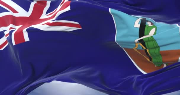Bandeira Montserrat Acenando Vento Lento Céu Azul Loop — Vídeo de Stock