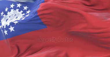 Myanmar veya sendika rüzgarda, yavaş mavi gökyüzünde sallayarak Burma bayrak, döngü