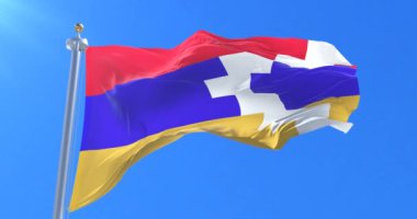 Mavi gökyüzünde yavaş, rüzgarda sallayarak Artsakh Cumhuriyeti, bayrak, döngü