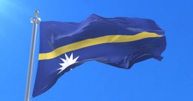 Nauru, rüzgarda yavaş mavi gökyüzünde sallayarak bayrak, döngü