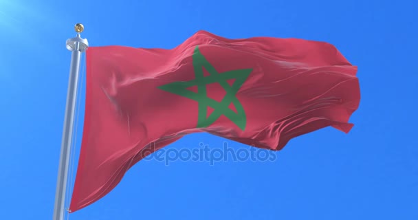 Flagge Marokkos Weht Wind Langsam Blauem Himmel Schleife — Stockvideo