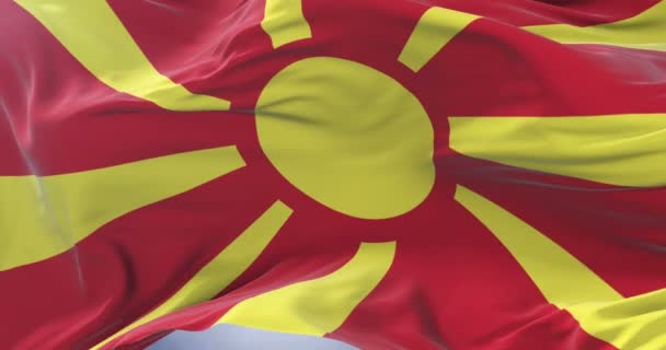 Republiek Macedonië Vlag Zwaaien Wind Het Langzaam Blauwe Hemel Lus — Stockvideo