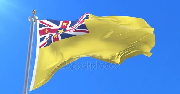 Niue Flagge Weht Wind Mit Blauem Himmel Langsamer Schleife — Stockvideo