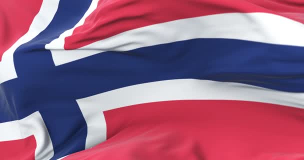Flagge Norwegens Weht Bei Wind Mit Blauem Himmel Langsamer Schleife — Stockvideo