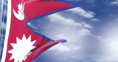 Nepal rüzgarda, yavaş mavi gökyüzünde sallayarak bayrak, döngü