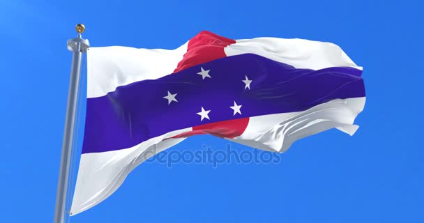 Прапор Нідерландських Антильських Островах Розмахуючи Вітер Синє Небо Повільно Петля — стокове відео