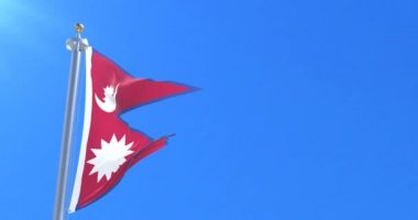 Nepal bayrak sallayarak rüzgarda, yavaş mavi gökyüzünde döngü