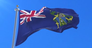 Pitcairn Adaları bayrak Rüzgar yavaş, döngü içinde mavi gökyüzü ile sallayarak