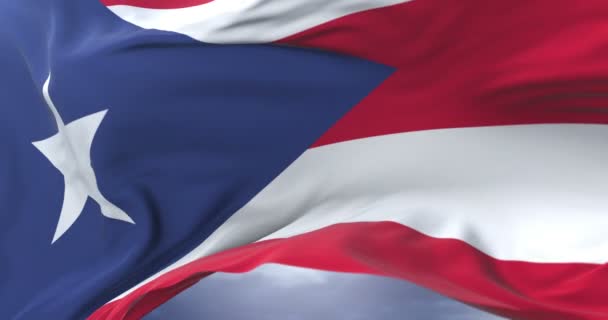 Bandera Puerto Rico Ondeando Viento Lentamente Con Cielo Azul Bucle — Vídeo de stock