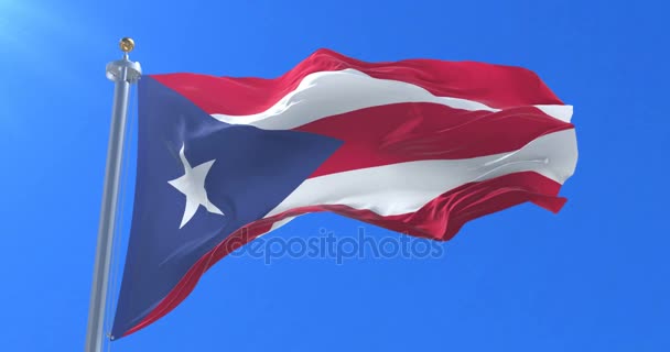 Flagga Puerto Rico Viftande Vinden Långsamt Med Blå Himmel Slinga — Stockvideo