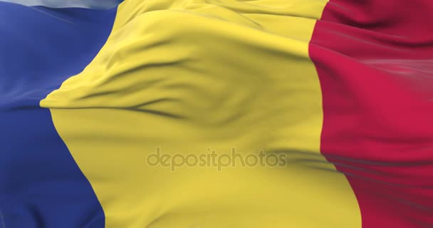 Flagge Rumäniens Weht Wind Langsamer Fahrt Mit Blauem Himmel Schleife — Stockvideo