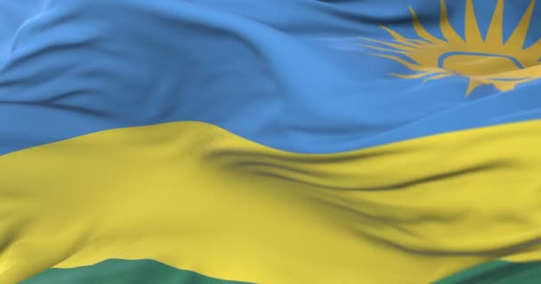 Rwanda Flagga Vajande Vinden Långsamt Med Blå Himmel Slinga — Stockvideo