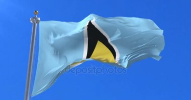 Saint Lucia yavaş mavi gökyüzü ile rüzgarda sallayarak, bayrak, döngü