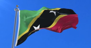 Saint Kitts ve Nevis, rüzgarda yavaş mavi gökyüzü ile sallayarak, bayrak, döngü