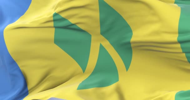Флаг Сент Винсента Гренадин Размахивающих Ветре Медленно Петля — стоковое видео