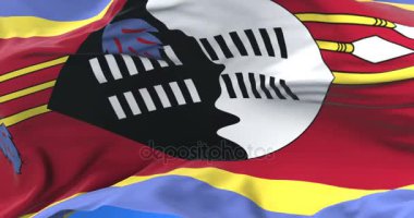 Mavi gökyüzünde yavaş, rüzgarda sallayarak Svaziland, bayrak, döngü