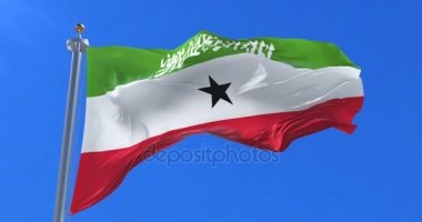 Mavi gökyüzünde yavaş, rüzgarda sallayarak Somaliland, bayrak, döngü