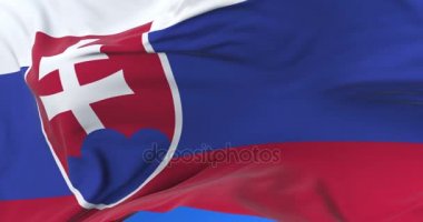 Slovakya bayrak sallayarak rüzgarda, yavaş mavi gökyüzünde döngü