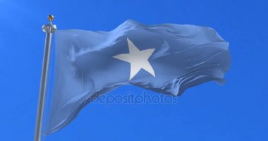 Somali rüzgarda, yavaş mavi gökyüzünde sallayarak bayrak, döngü
