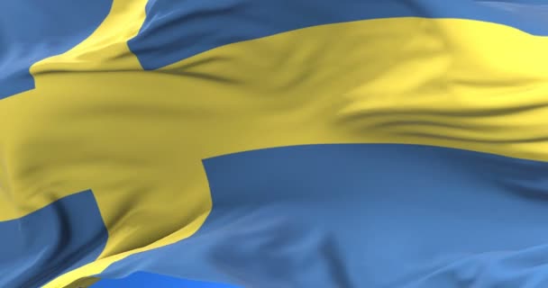 Флаг Швеции Медленно Машущий Ветром Голубом Небе Петля — стоковое видео