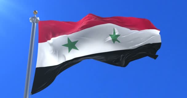 Flagga Syrien Viftande Vind Med Blå Himmel Långsam Loop — Stockvideo