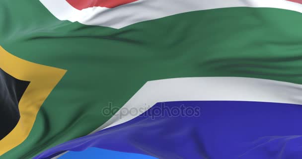 Flag South Africa Waving Wind Slow Blue Sky Loop — Stock Video