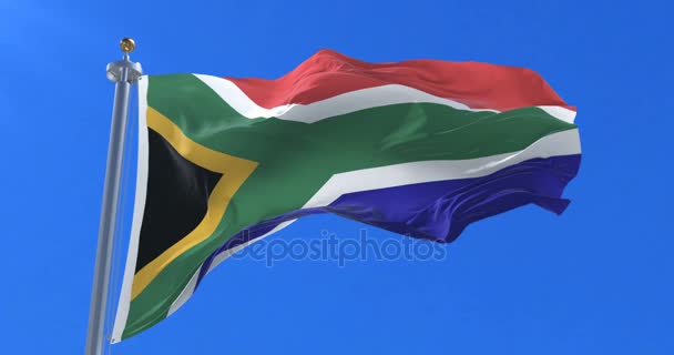 Südafrikanische Flagge Weht Wind Langsam Blauem Himmel Schleife — Stockvideo