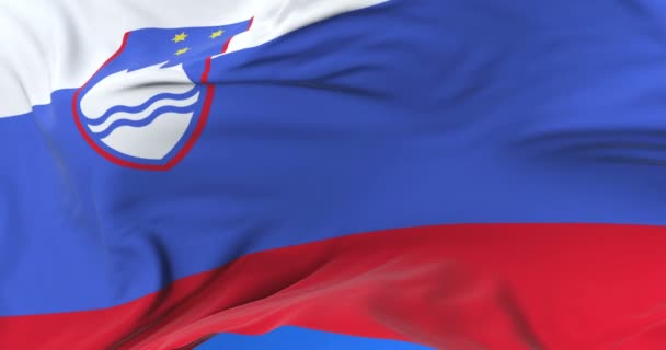 Eslovénia Bandeira Acenando Vento Lento Céu Azul Loop — Vídeo de Stock