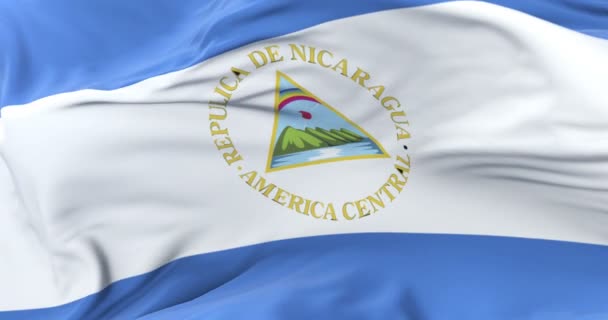 Bandeira Nicarágua Acenando Vento Com Céu Azul Lento Loop — Vídeo de Stock