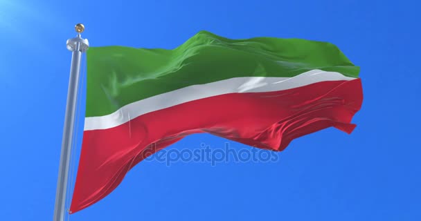 Flag Tatarstan Waving Wind Slow Blue Sky Loop — Stock Video