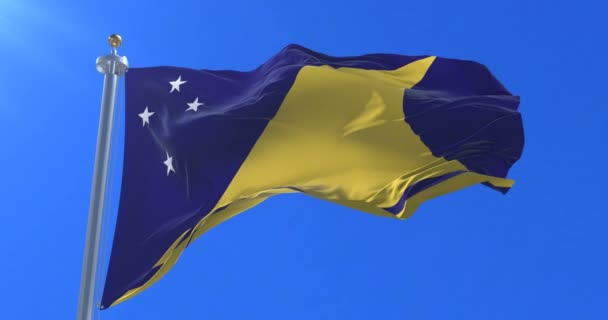 Bandeira Tokelau Acenando Vento Lento Com Céu Azul Loop — Vídeo de Stock