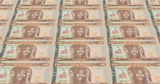 Billetes Diez Eritreos Nakfa Rodando Dinero Efectivo Bucle — Vídeos de Stock