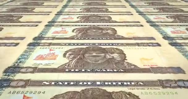 Banknoty Pięćdziesięciu Nakfa Erytrei Toczenia Pieniądze Pętla — Wideo stockowe
