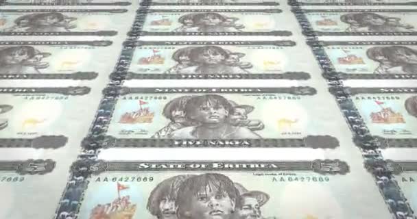 Banknoten Von Fünf Eritreischen Nakfa Rollen Bargeld Schleife — Stockvideo