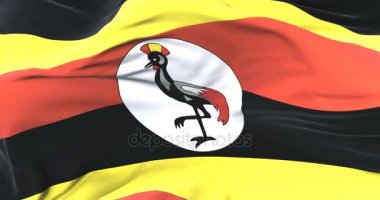 Uganda bayrak sallayarak rüzgarda, yavaş mavi gökyüzü ile döngü