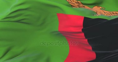 Zambiya yavaş mavi gökyüzü ile rüzgarda sallayarak bayrak, döngü