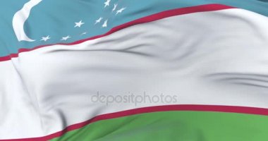 Özbekistan yavaş mavi gökyüzü ile rüzgarda sallayarak bayrak, döngü