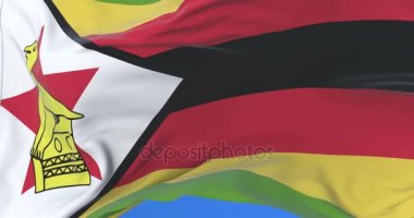 Zimbabve yavaş mavi gökyüzü ile rüzgarda sallayarak bayrak, döngü