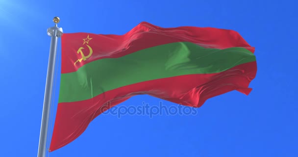 Прапор Придністровської Молдавської Республіки Розмахуючи Вітер Повільно Синього Неба Петля — стокове відео
