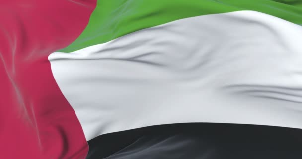 Flag United Arab Emirates Waving Wind Slow Blue Sky Loop — Stock Video