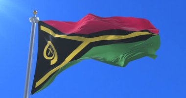 Vanuatu yavaş mavi gökyüzü ile rüzgarda sallayarak bayrak, döngü
