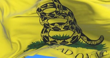 Gadsden değil basmak üstünde beni rüzgarda, yavaş mavi gökyüzü ile bayrak sallayarak döngü