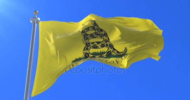 Don Tread Gadsden Flag Waving Wind Slow Blue Sky Loop — Stock Video