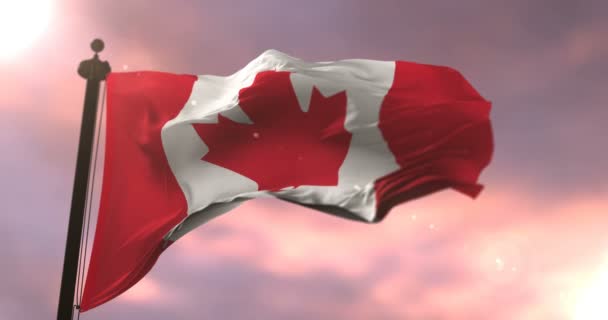 Vlag Van Canada Zwaaien Bij Wind Bij Zonsondergang Lus — Stockvideo