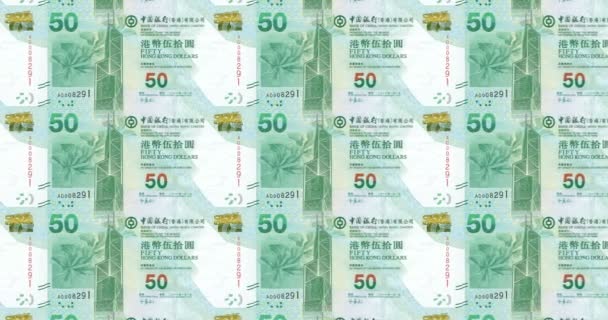 Χαρτονομίσματα Των Πενήντα Δολάρια Του Χονγκ Κονγκ Τροχαίο Μετρητά Χρήματα — Αρχείο Βίντεο