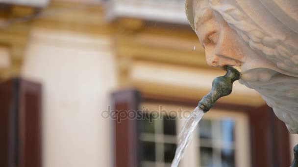 Γλυπτό Πρόσωπο Στόμα Στο Συντριβάνι Ρίχνει Νερό — Αρχείο Βίντεο