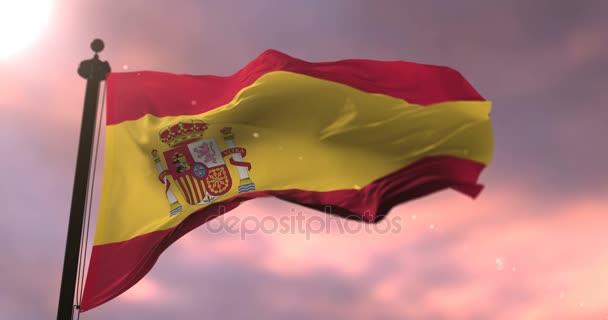 Spanyol zászló integet lassú szél a naplemente, hurok