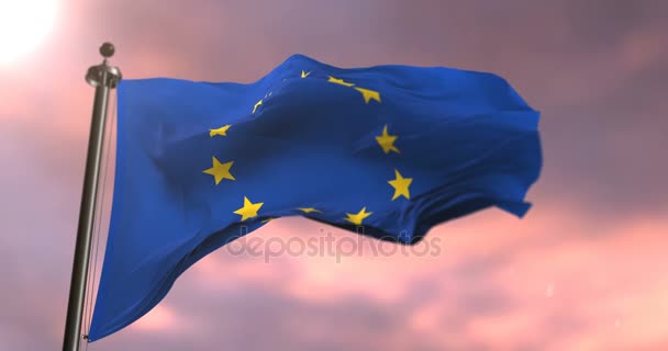 Drapeau Europe Agitant Vent Lentement Coucher Soleil Boucle — Video