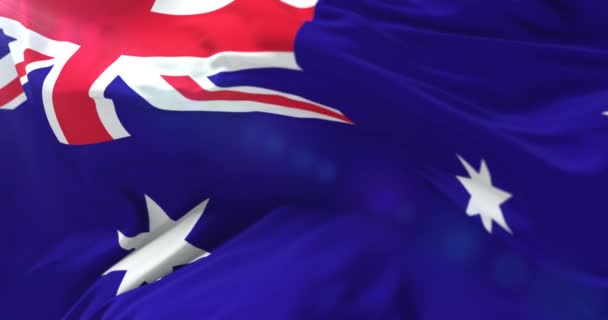 Bendera Australia Melambai Pada Angin Dengan Langit Biru Lingkaran — Stok Video