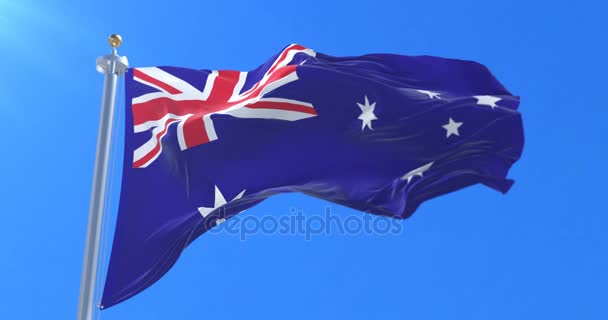 Bandera Australia Ondeando Viento Cielo Azul Bucle — Vídeos de Stock